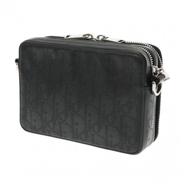 Dior Oblique Zip Black Leather Strap Pouch Galaxy - Picture 1 of 15